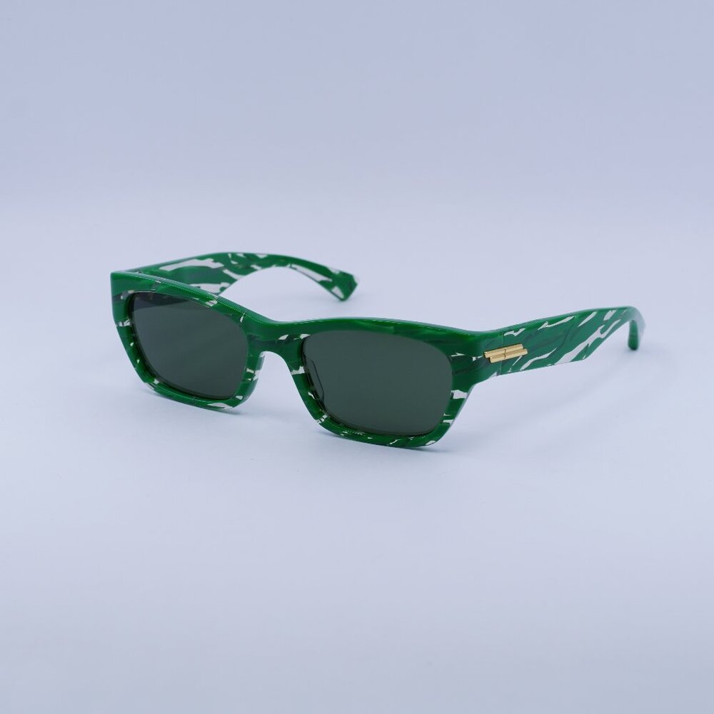 Bottega Veneta BV1143S 004 Sunglasses Green/White Rectangular Frame,Green Lenses
